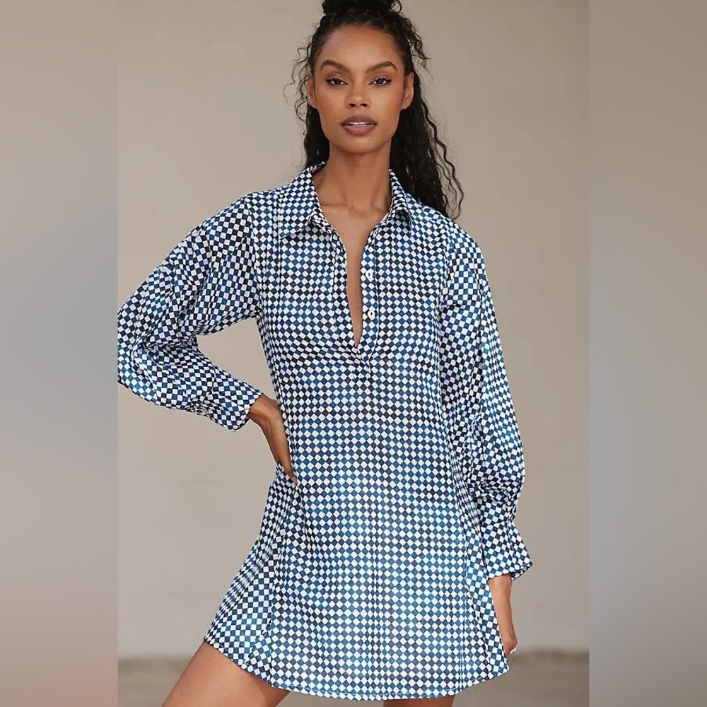 Blue and White Geometric Women's Swim Cover-Up
